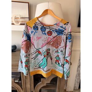 RARE Koch Vintage-Inspired Ski Scene Knit Sweater‎ Size Small
